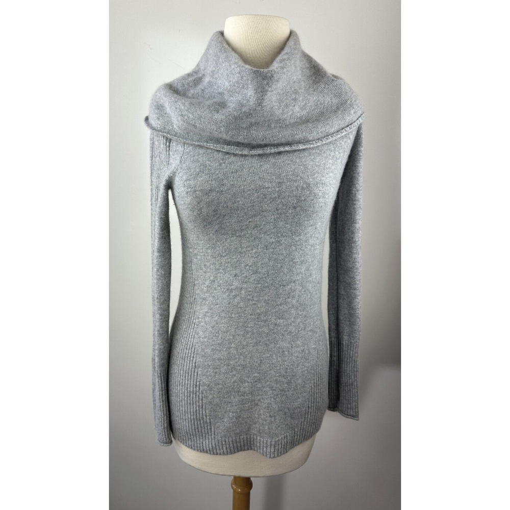 Athleta 100% Cashmere Cascade Sweater Cowl Neck Light Grey Heather Long Size XXS - Picture 2 of 13
